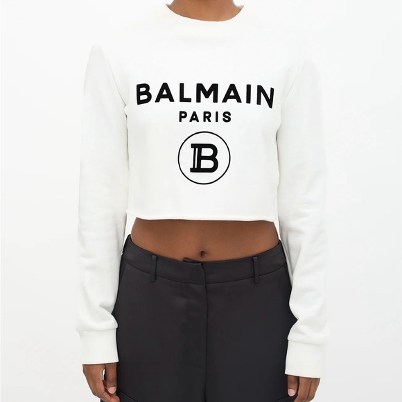 Balmain Tops - Authentic Balmain Black and White Logo Crop Top sweatshirt